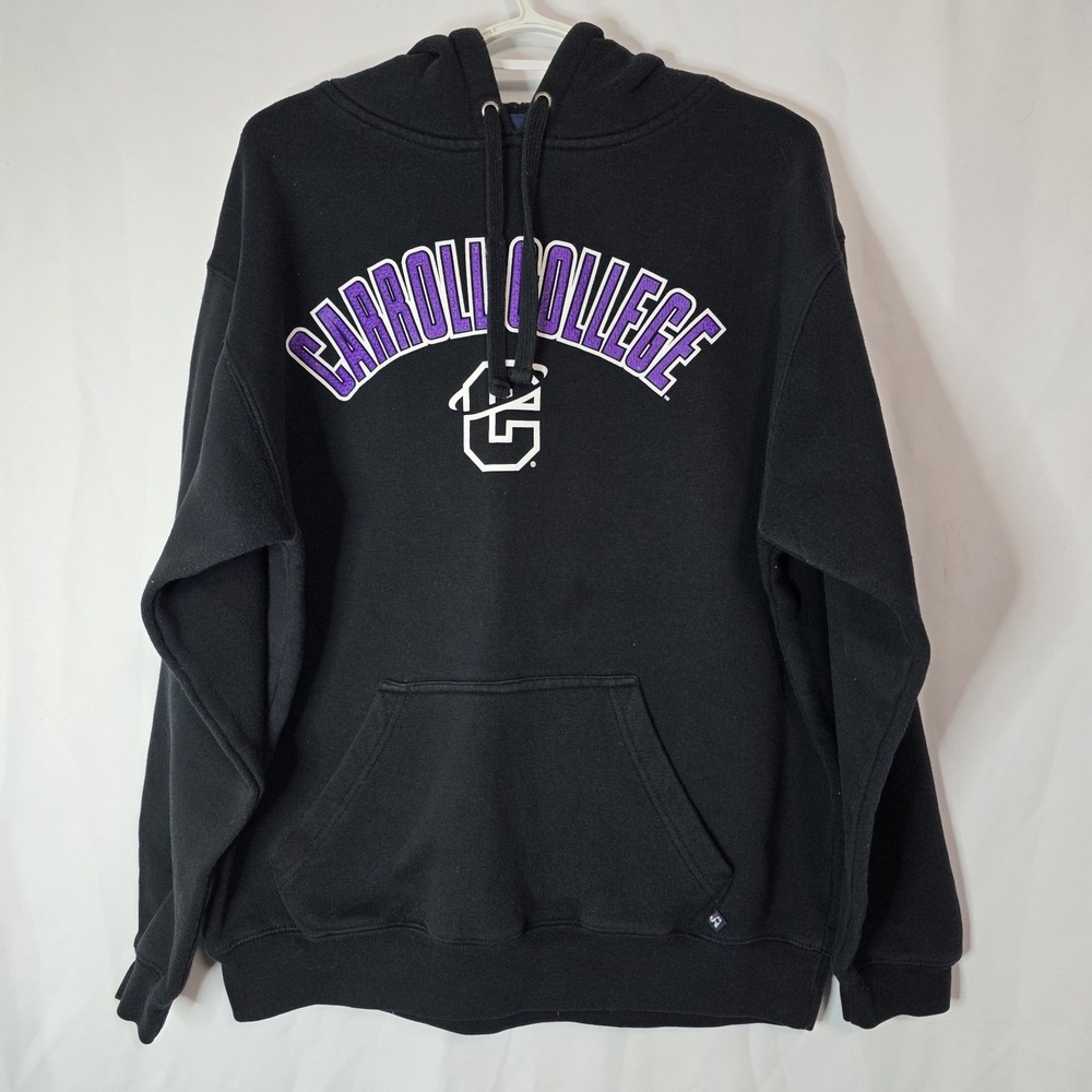 Carroll College Black Hoodie Purple Large‎ Logo Cozy Campus Sweatshirt